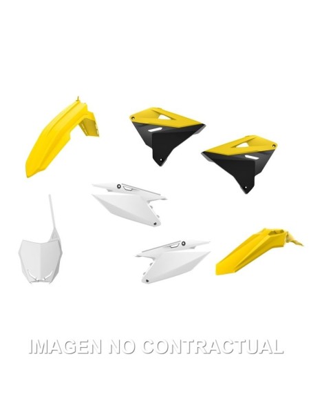 Kit completo de plásticos Polisport de restyling para Suzuki RM125/250(01/08) RMZ 18 styl OEM color amarillo - blanco (MX)