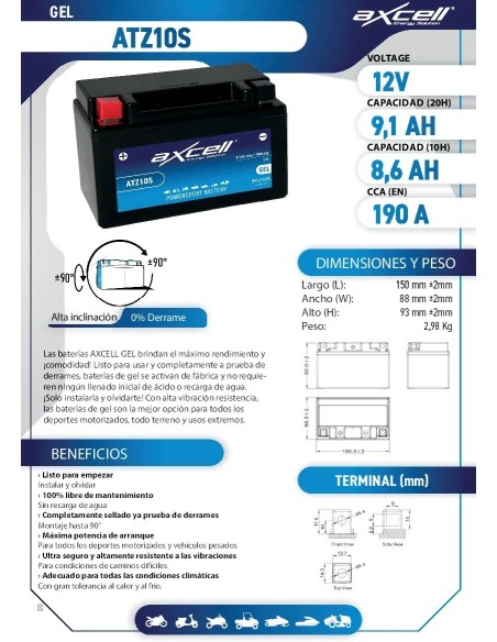 bateria moto axcell gel atz10s