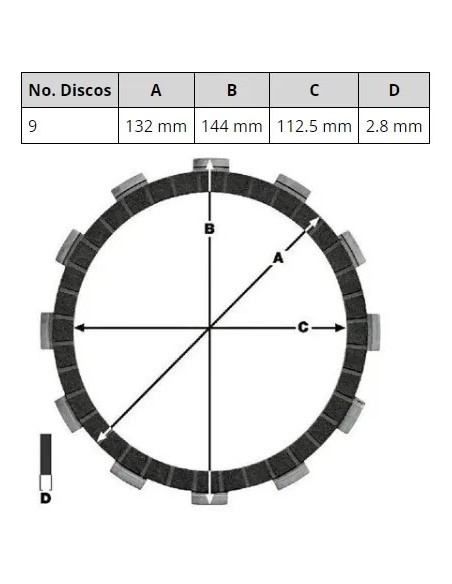 kit de discos de embrague de friccion organico 9 piezas