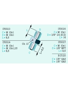 adaptador m10x1 acero frentubo 170024