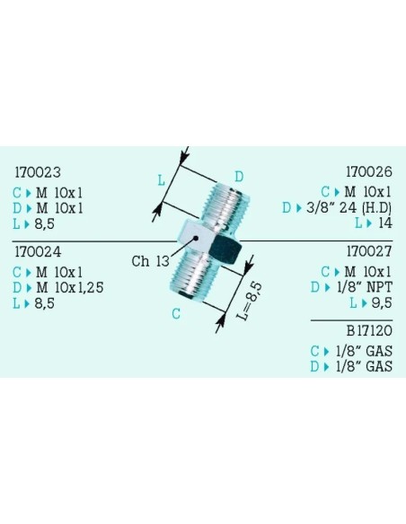 adaptador m10x1 acero frentubo 170027