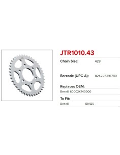 corona moto jt sprockets de acero de 43 dientes jtr1010 43 2