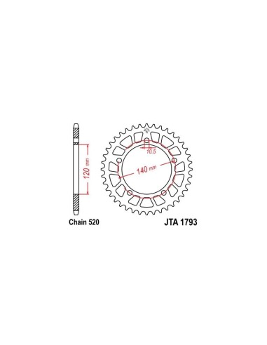 corona moto jt sprockets de acero de 44 dientes 179344aljts
