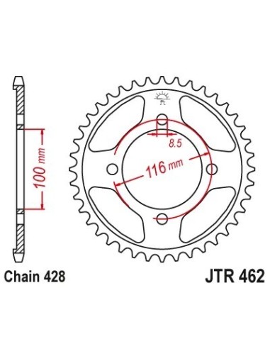 corona de aluminio moto 53 dientes p 428 jtr462 53al