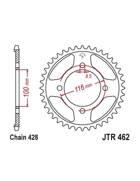 corona de aluminio moto 53 dientes p 428 jtr462 53al