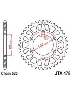 corona de aluminio moto 47 dientes p 520 jtr478 47al