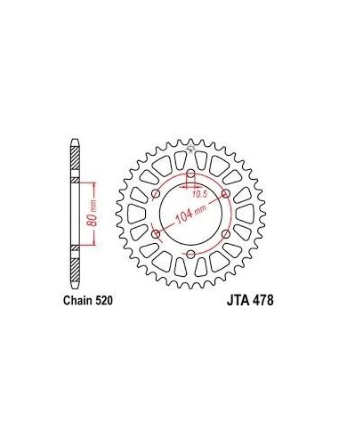 corona de aluminio moto 47 dientes p 520 jtr478 47al