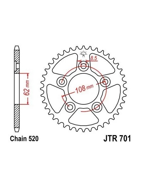 corona moto jt sprockets de acero de 45 dientes jtr701 45