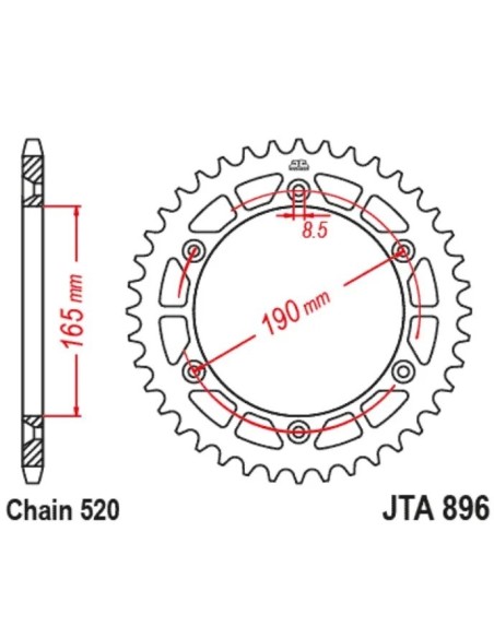 corona moto jt sprockets de acero de 50 dientes jta896 50al