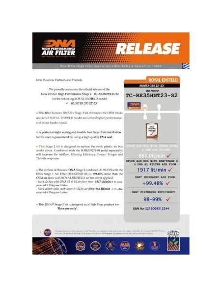 toma de admision stage 2 dna filters royal enfield hunter 350