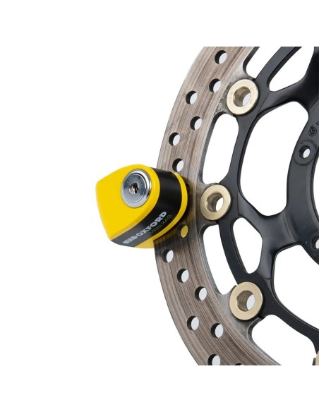 candado de disco oxford micro x45 con alarma amarillo negro lk213