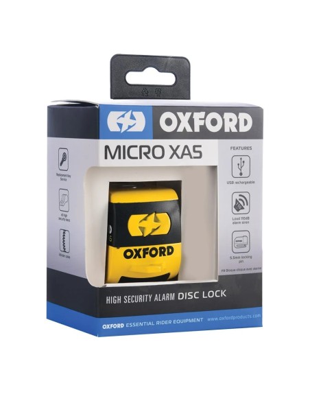 candado de disco oxford micro x45 con alarma amarillo negro lk213