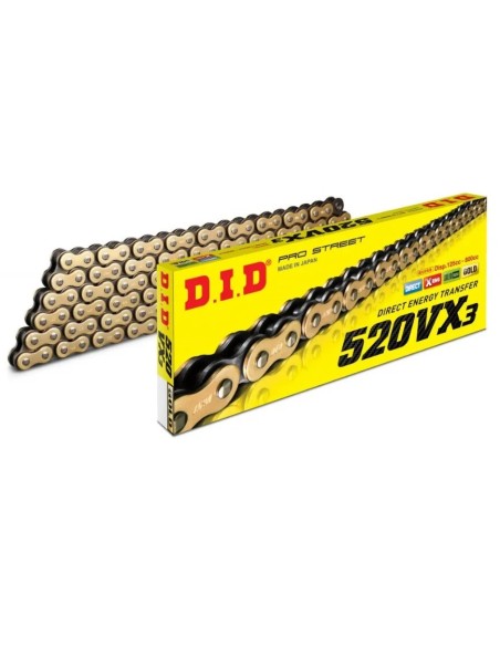 cadena did 520 vx3 110 pasos color oro y negro con remache 28831107z