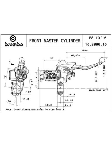 bomba de freno delantero brembo racing ps 10x16 husqvarna ktm ref 10b89610