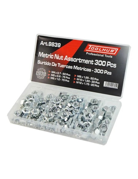 surtido de tuercas metricas toolhub 9839 m4 m12 para moto automocion 300 pzs