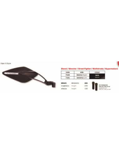 Espejo Izdo Viper N.8Style Negro 230Mm - FAR7340