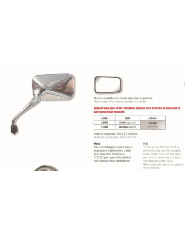 Espejo Univ. Cromado Honda Todos Modelos Drch. - FAR1500
