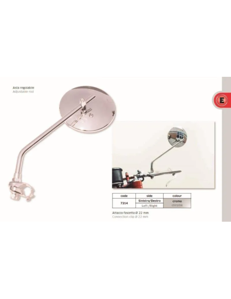 Espejo Universal De Manillar Cromado Brida 22Mm - FAR7314