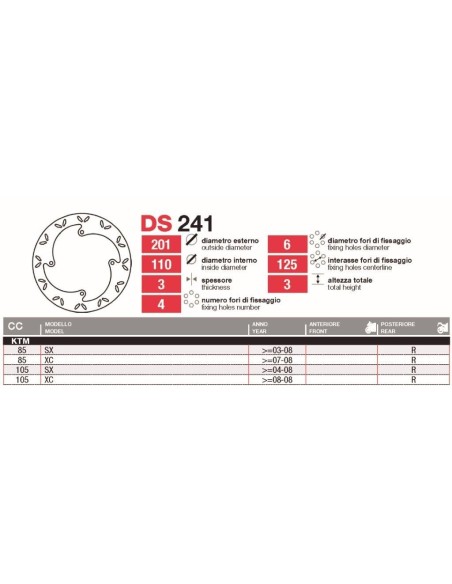 discos de freno tras ktm 85 105 sx xc ds241