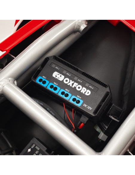 caja de conexiones 12v oxford el112 con rele y 4 salidas con fusible para moto