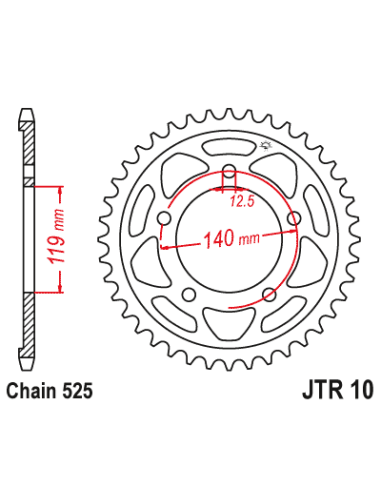 corona moto jt sprockets de acero de 45 dientes p 525 jtr10 45