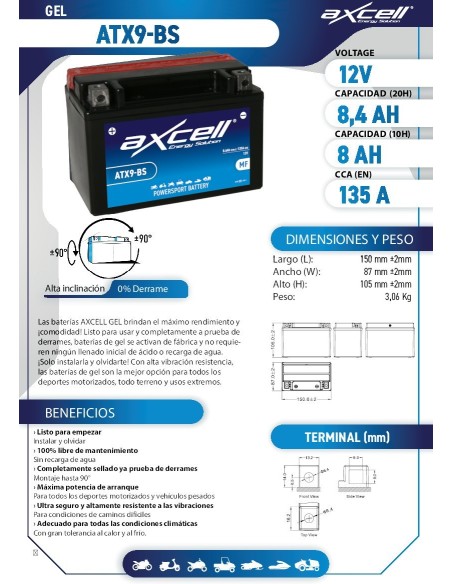 bateria moto axcell con acido atx9 bs