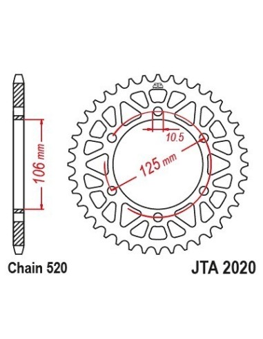 corona trasera jt sprockets jta2020 47blk racelite 47 dientes paso 520 negra