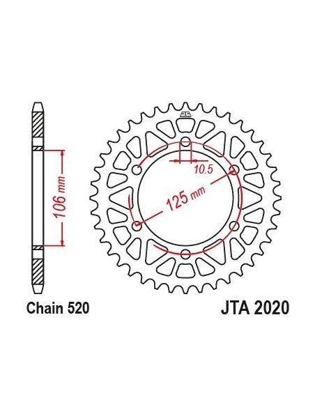 corona trasera jt sprockets jta2020 48blk racelite 48 dientes paso 520 negra