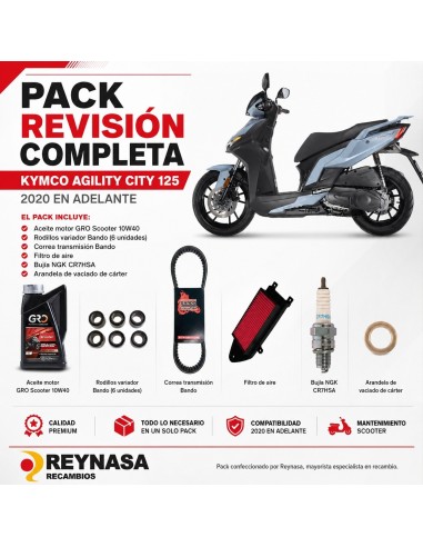 Kit de mantenimiento Kymco Agility City 125 2020 en adelante GRO Bando Hiflofiltro NGK