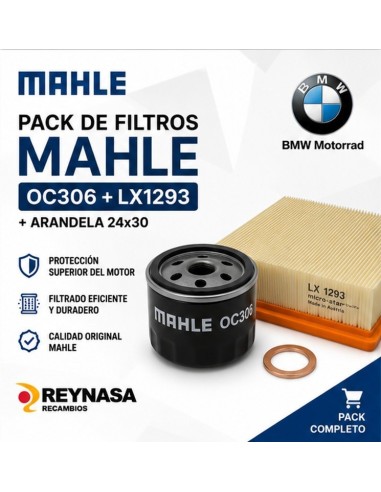 Pack de filtros Mahle OC306 LX1293 y arandela 24x30 para BMW F 650 GS F 700 GS F 800