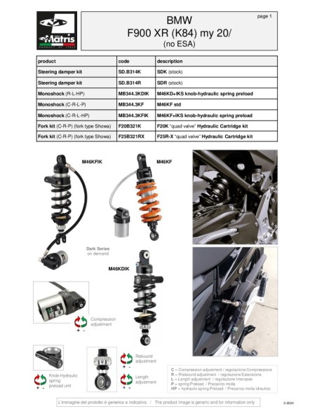 amortiguador de direccion sdr para bmw f 900 xr sd b314r