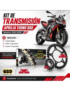 Kit de transmisión Aprilia Tuono 660 2021-2026 JT Sprockets 17/43 con cadena Regina