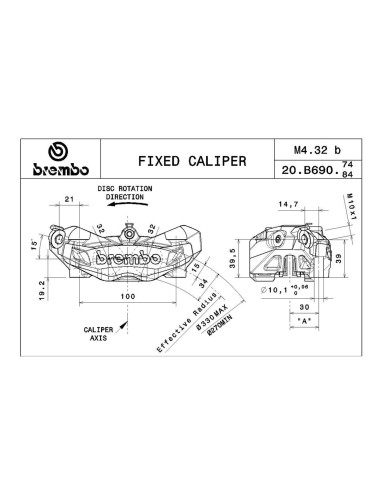 pinza freno delantera izquierda radial 100mm brembo m432b titanio 20b69074