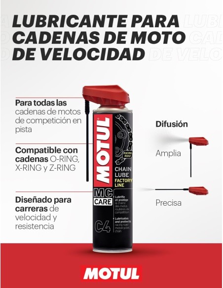 lubricante de cadena motul c4 chain lube factory line 114836 aerosol 100 ml