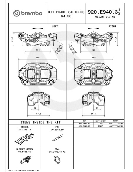 pinza de freno brembo 920e94031 hypure radial delantera izquierda titanio