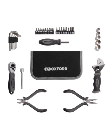 kit herramientas moto oxford tool kit pro v2 ox770v2 35 piezas bajo asiento con torx y car
