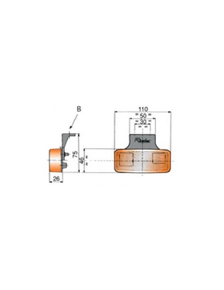 luz de posicion lateral rinder 17200 ambar con escuadra y catadioptrico