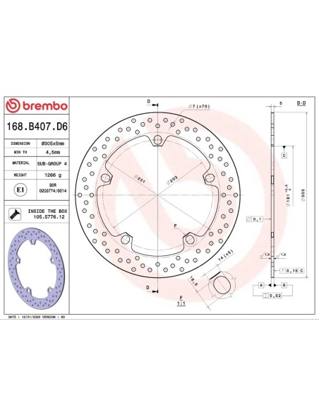 Disco de freno Brembo fijo Serie Oro 168B407D6 | Motoauto