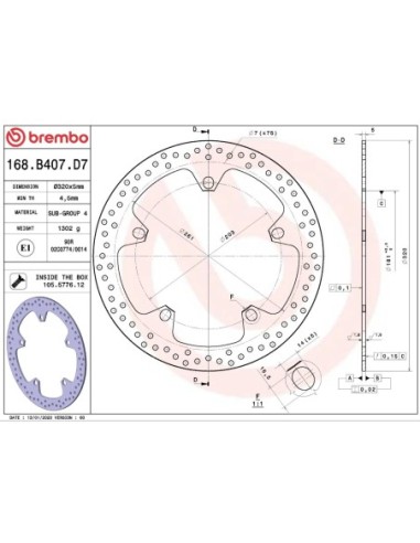 Disco de freno Brembo fijo Serie Oro 168B407D7 | Motoauto