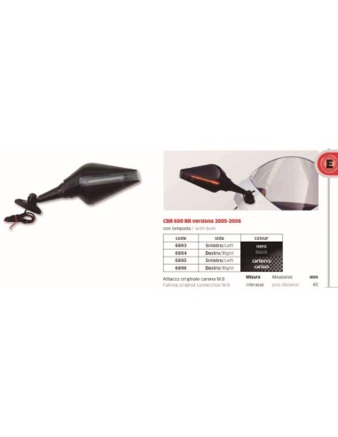 ESPEJO IZDO CBR 600RR 05 08 NEG C INTER FAR6893 | Motoauto