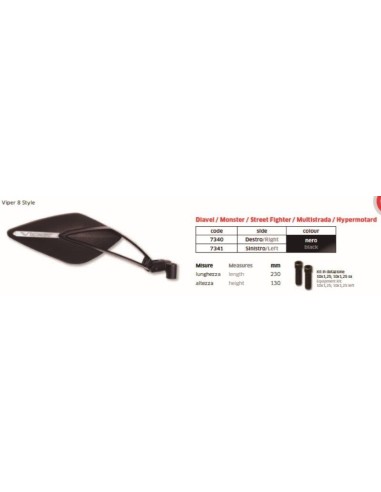 ESPEJO IZDO VIPER N.8STYLE NEGRO  (230mm) FAR7340 | Motoauto