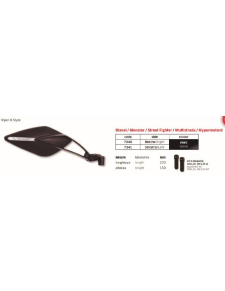 ESPEJO IZDO VIPER N.8STYLE NEGRO  (230mm) FAR7340 | Motoauto