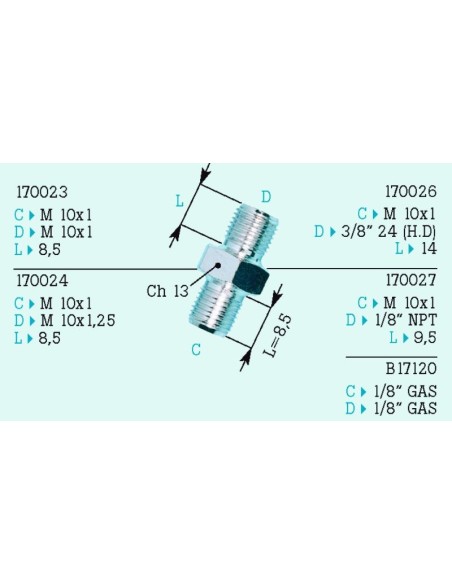 REDUCCION  M10X1 - M 1/8 NPT CROMADO 170027CR | Motoauto