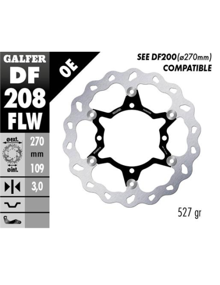 Disco GALFER Wave Flotante (C. Acero) DF208FLW | Motoauto