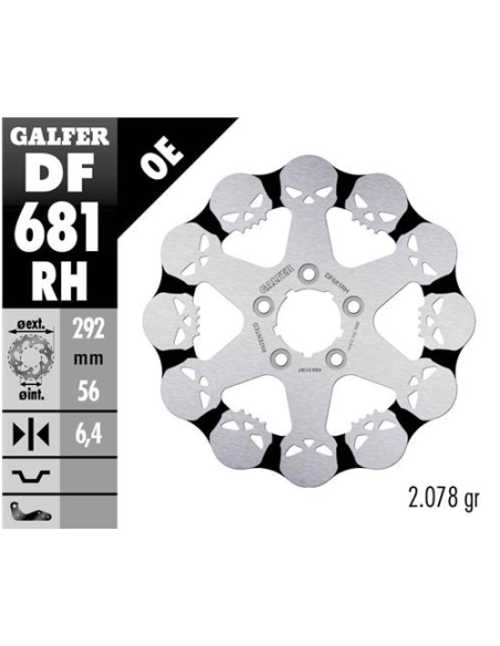 Disco GALFER Wave Skull Design Fixed DF681RH | Motoauto