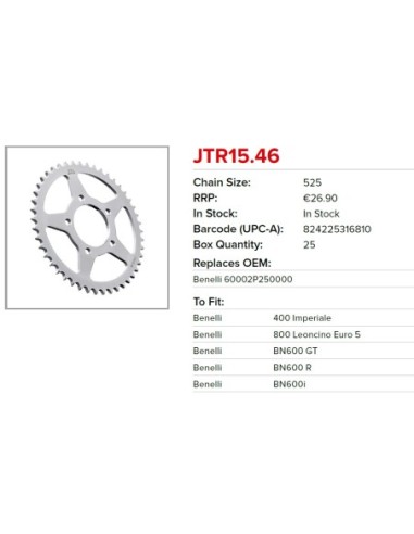 Corona JT Sprockets JTR15.46 JTR1546 | Motoauto